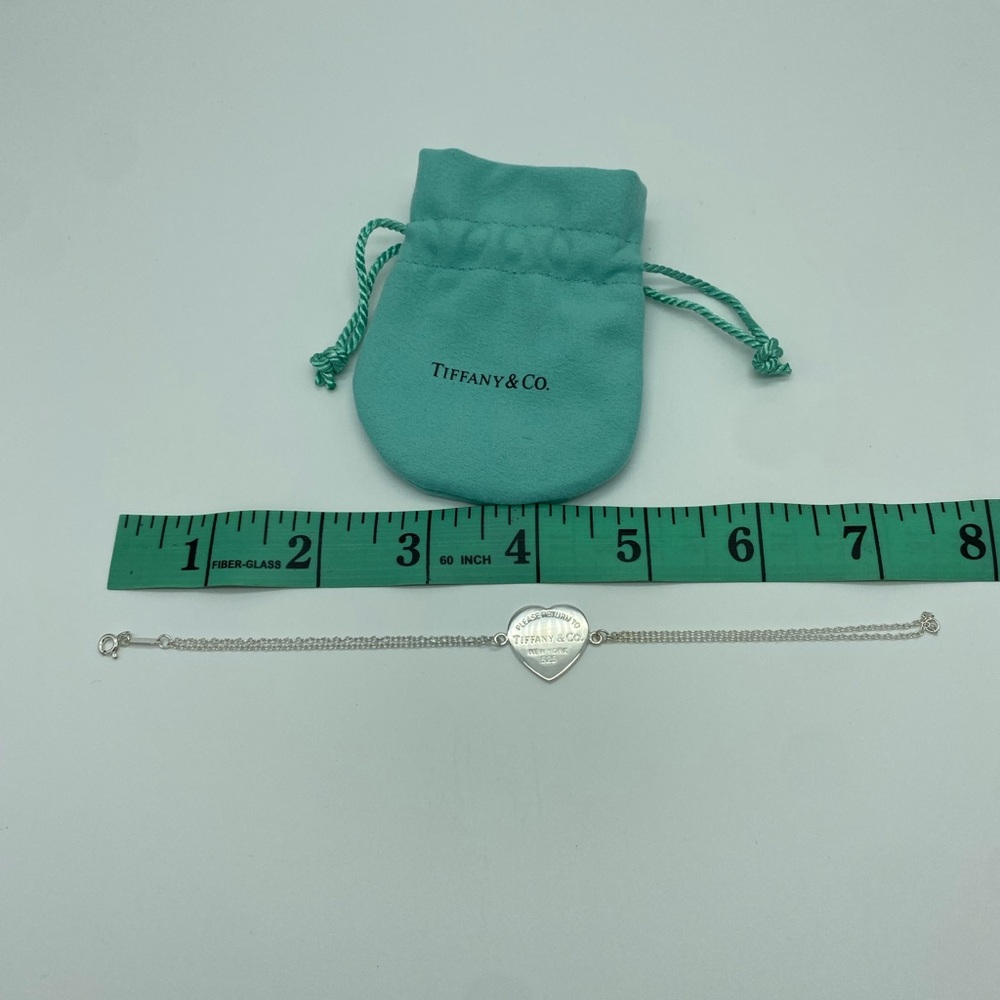 Please Return to Tiffany & Co. Heart Tag Charm Double Chain Bracelet SS 925 - Picture 10 of 13